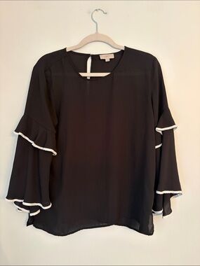 LOFT Outlet Black and White 3/4 Sleeve Flowy Blouse Size Small